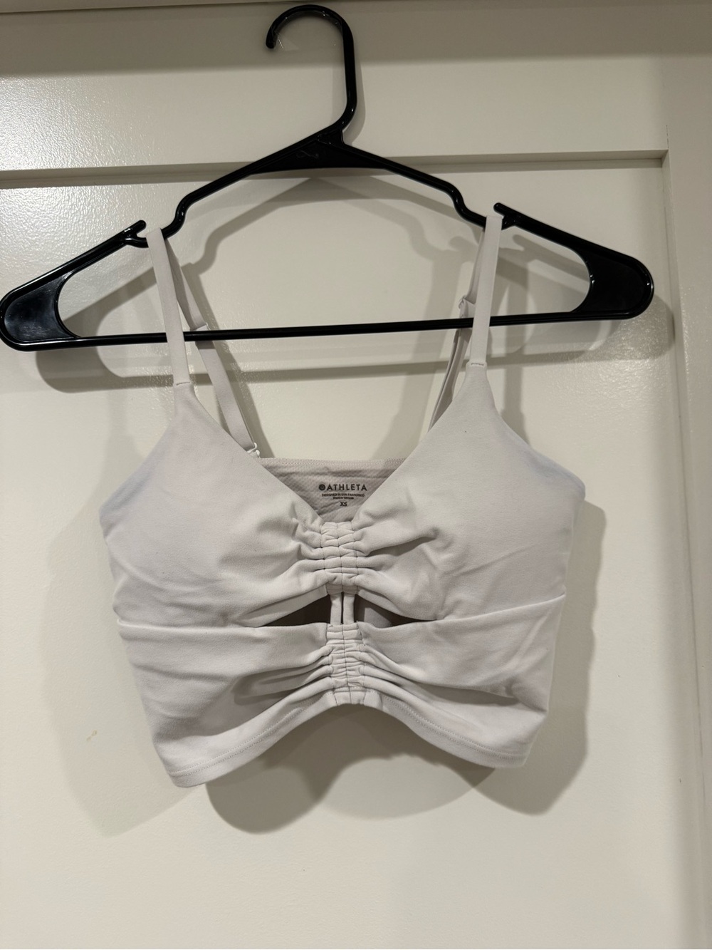 Athleta White Double Cutout Ruched Sports Bra
